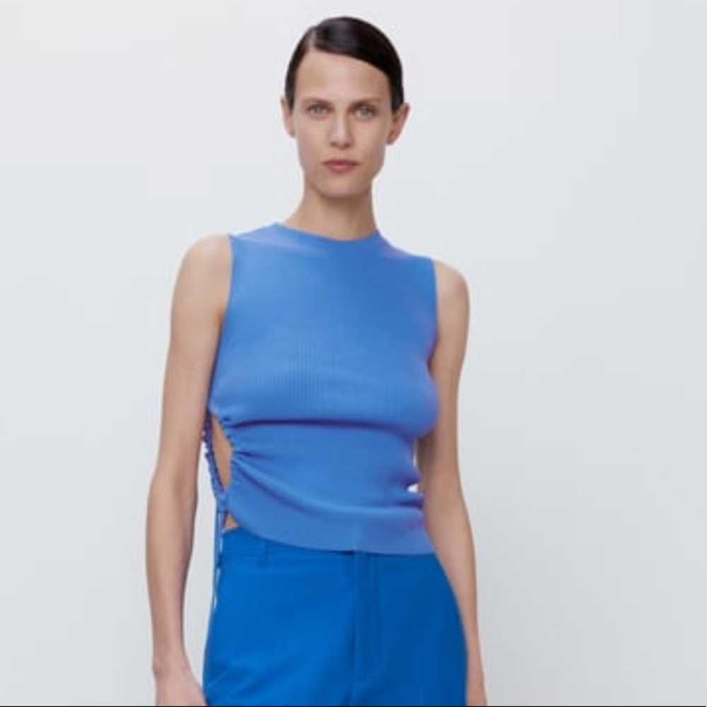 Zara side cinched cut out tank blue